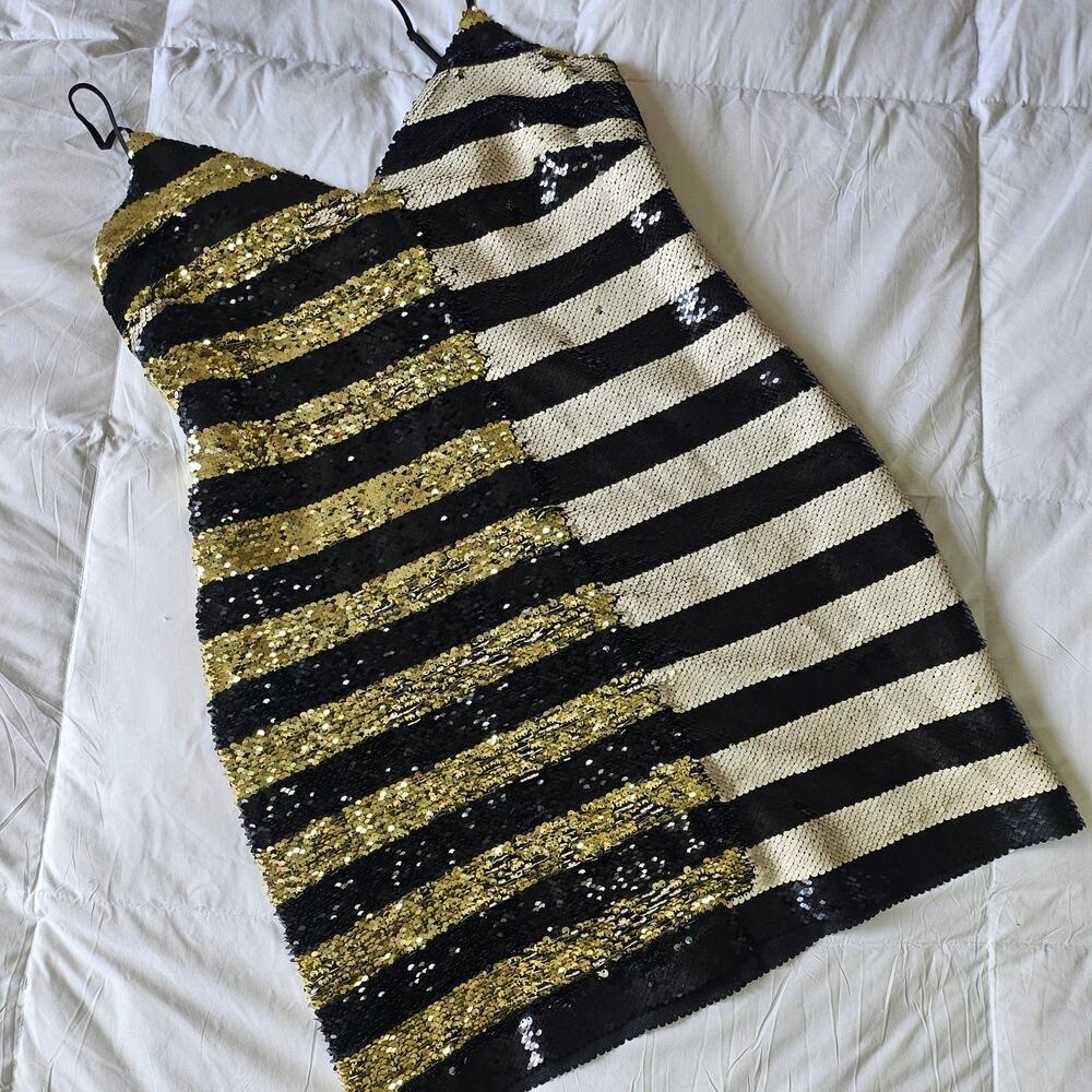 L'AGENCE Elora Sequin Mini Slip Dress - Dazzling Black & Cream